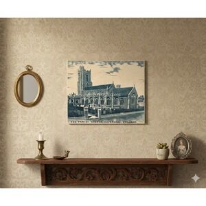 Antique Chas Emerson & Sons Parish Church Haverhil England Ceramic Tile Souvenir